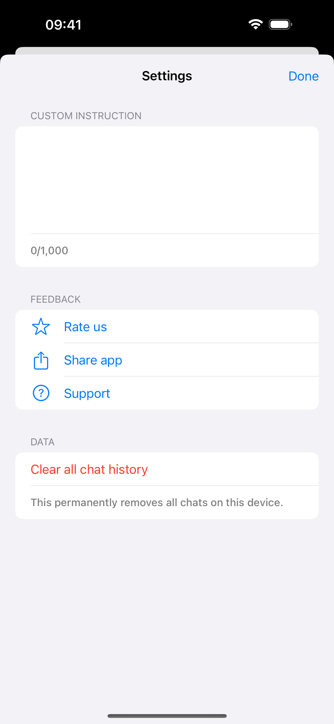 No Wifi AI settings screenshot
