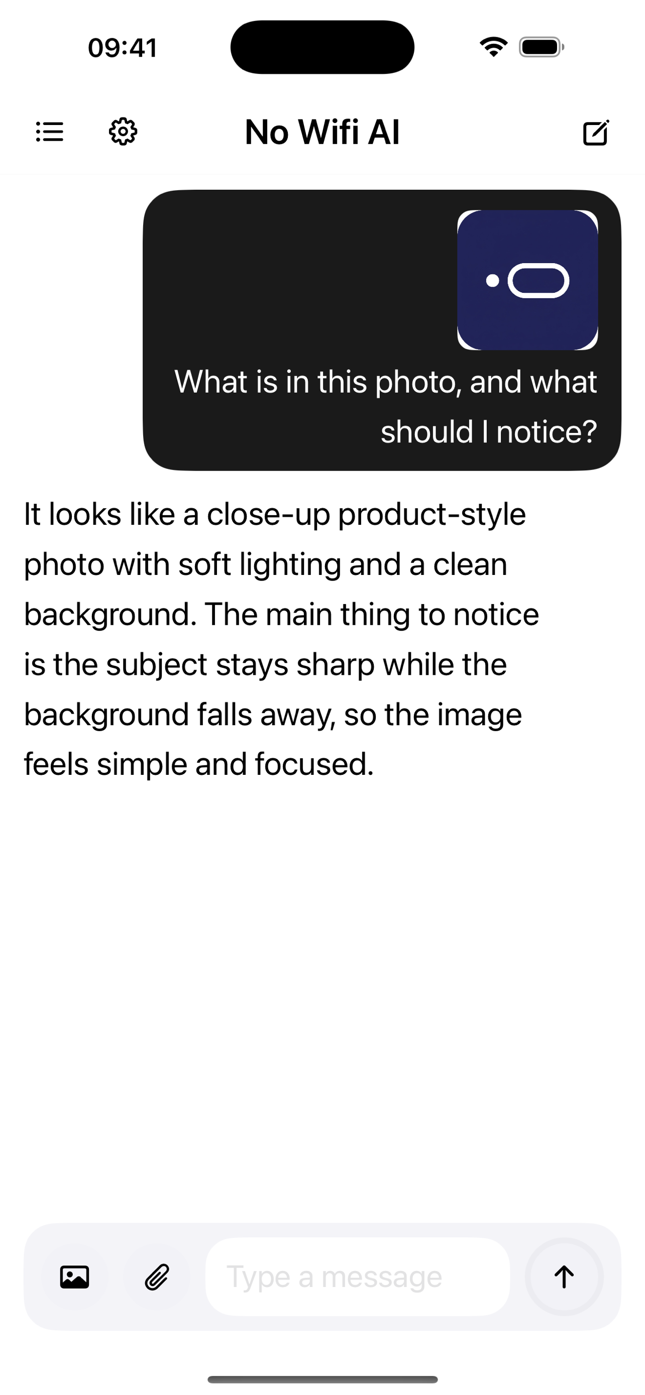 No Wifi AI image chat screenshot